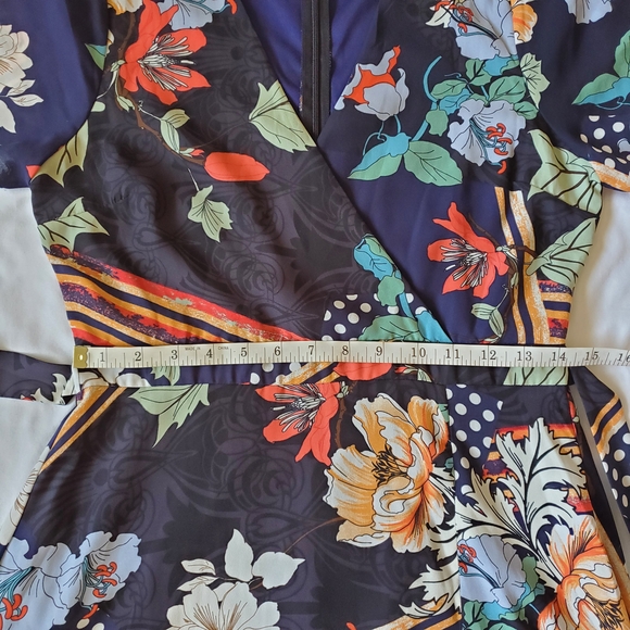 Aleta Navy Blue Print Short Sleeve Surplice Maxi Dress - Picture 12 of 13